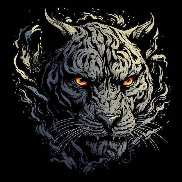 panther fire tattoo design illustration