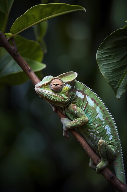 Panther kameleon op boomtak in de jungle