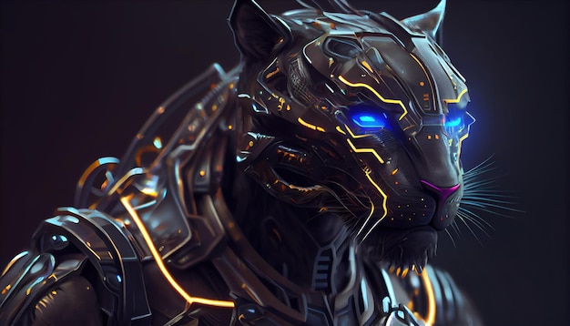 Panther with advanced cybernetic enhancements digital art illustration Generative AI