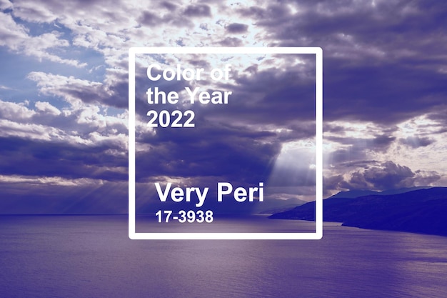 Pantone color of 2022 is Very Peri. Sky-Sea landscape. Natural background.