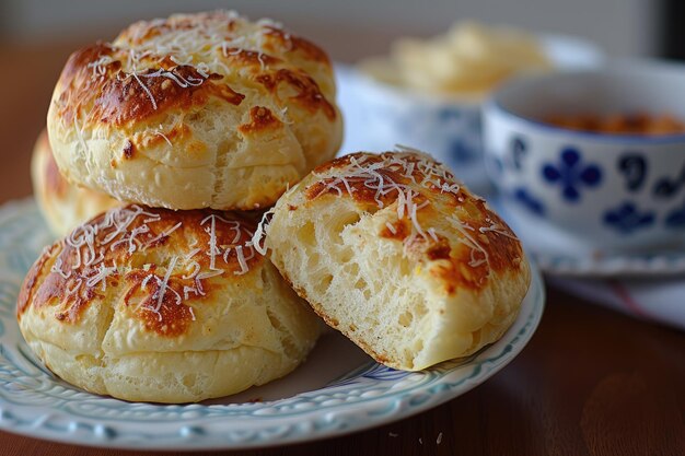 Pao de Queijo brazilian cheese bread in the kitchen table professional advertising food photography