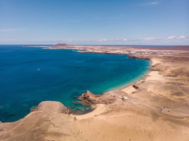 Papagayo beaches in Playa Blanca Lanzarote aerial view