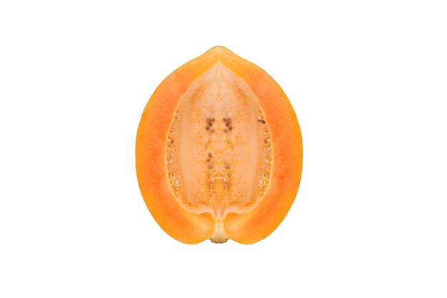 Papaya cut in half on white background