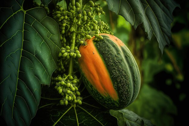 Papaya fruit on a farms papaya tree papaya on a tree in green