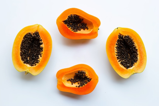 Papaya fruit on a white background.