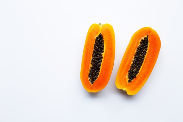 Papaya fruit on white background