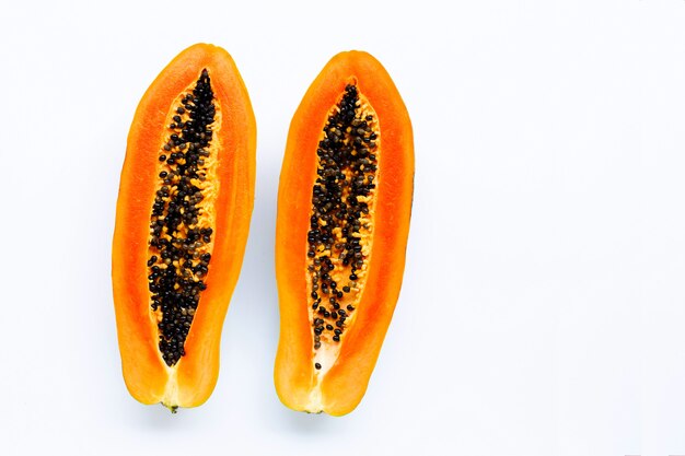 Papaya fruit on white background.