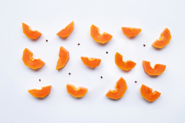 Papaya fruit on white background