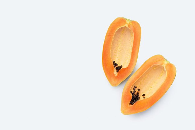 Papaya fruit on white background