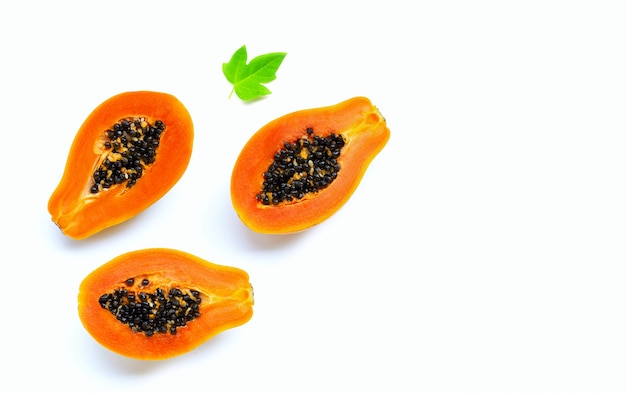 Papaya fruit on white isolated. Top view