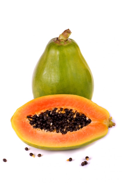 Papaya fruit on white