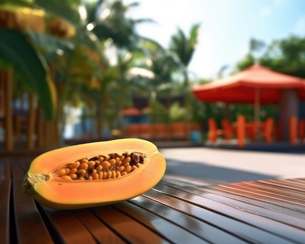 Papaya fruit with restaurant background