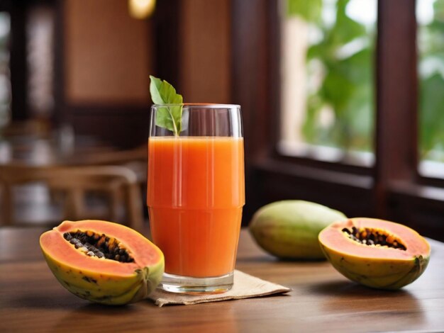 Photo papaya juice on a restaurant table