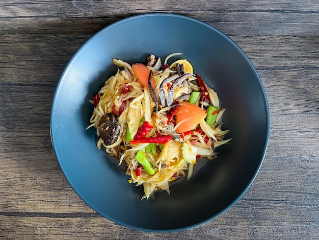 Papaya salad or Somtum in Thai Famous food