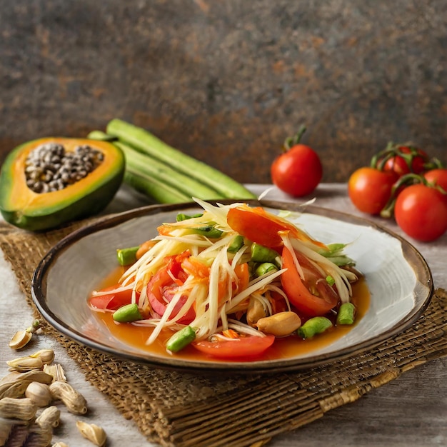 Photo papaya salad on white background