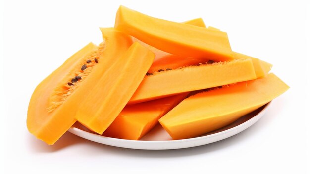 Papaya Slices on White Background