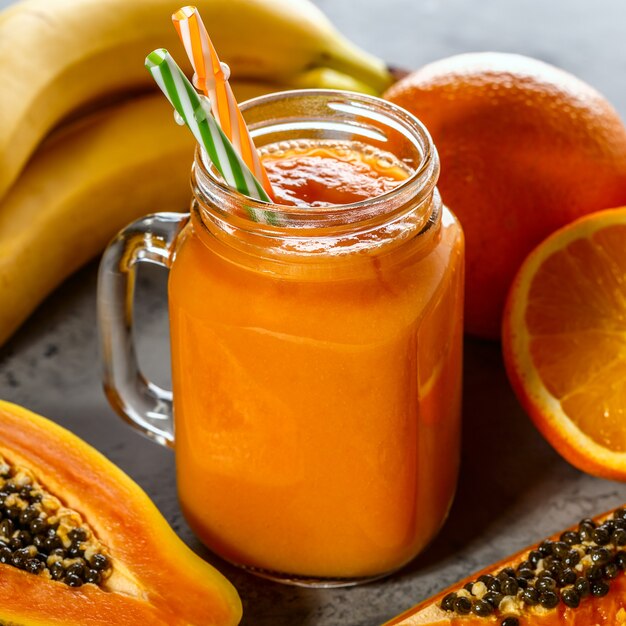 Papaya smoothie, selective focus. Detox, diet food, vegetarian food, healthy eating concept.