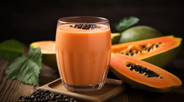 Foto smoothie di papaya focus selettivo dieta detox cibo vegetariano cibo concetto di alimentazione sana