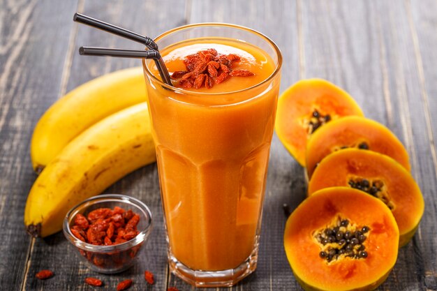 Papaya smoothie, selective focus