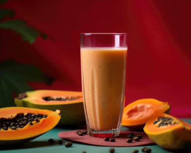 Papaya smoothie with studio background