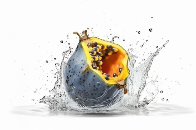 Papaya in water splash isolated on white background