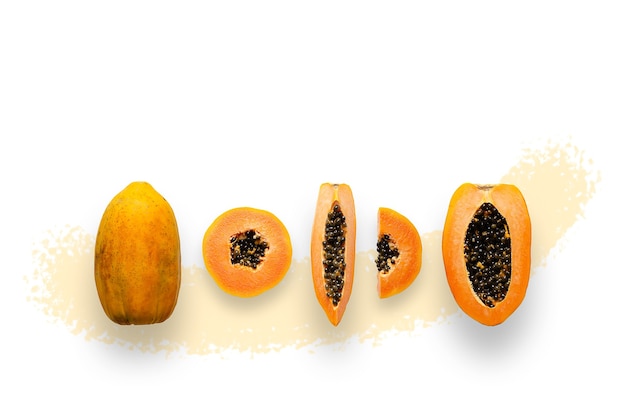 Papaya with seeds on white backgroun