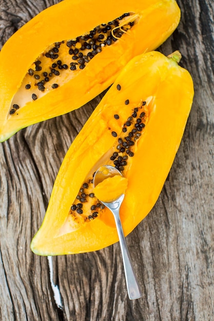 Papaya on wooden board