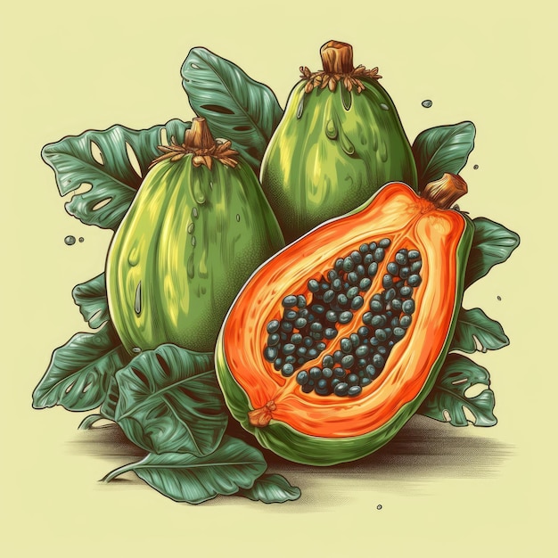 Photo papayas fruit vector illustration for t shirt