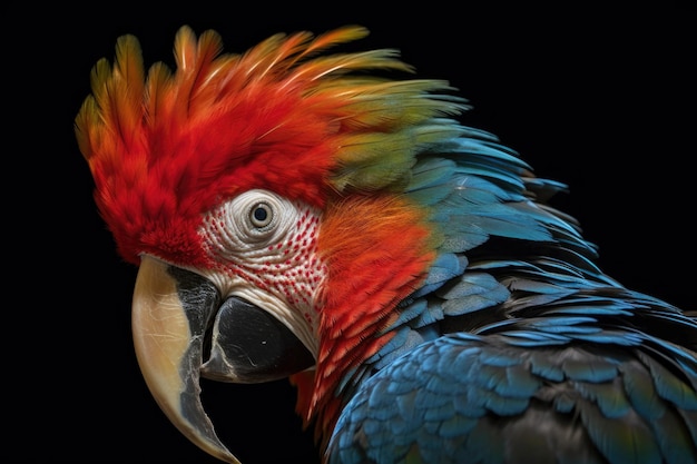 Papegaai die met zijn snavel de vleugelveren zorgvuldig schoonmaakt