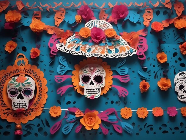 Foto papel picado per la celebrazione messicana del giorno dei morti