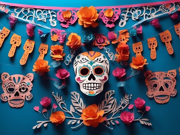 Foto papel picado voor de dag van de doden mexicaanse viering