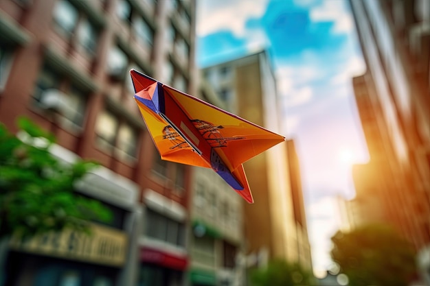 Foto aereo di carta vola intorno alla città libertà indipendenza origami
