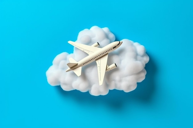 A paper airplane is flying over a cloud.