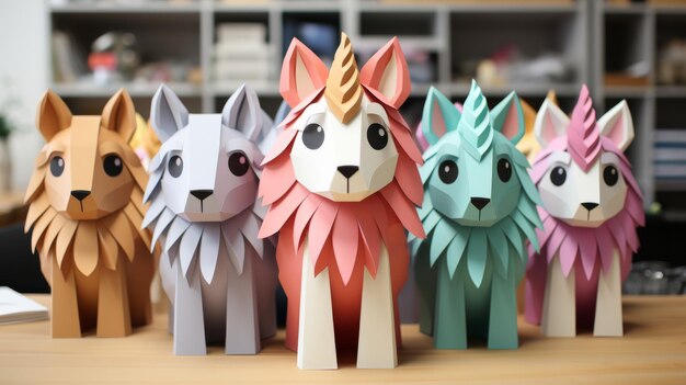 Photo paper animals group sitting on table