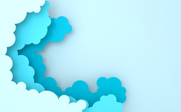 Paper art colorful fluffy clouds background with place for text