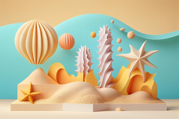 Paper art of a desert with a hot air balloon and stars