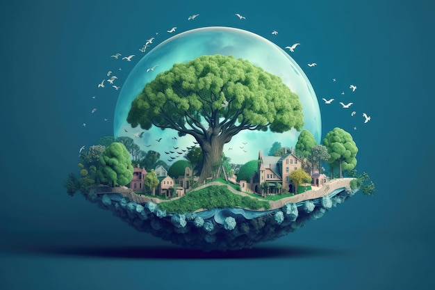 Paper art and digital craft style World Green ecology City and Environmental friendly Landscape with eco urban city Earth day and world Generative Ai Technology