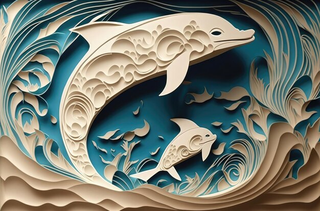 Paper art dolphin AI generated