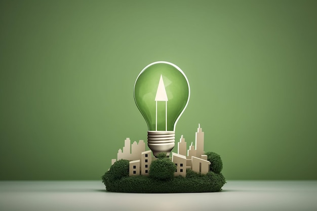 Paper art ecology concept Light bulb green eco city renewable energy save the world idea concept Generative AI