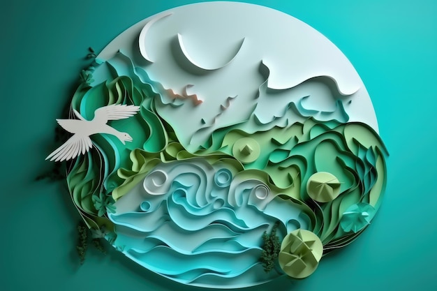 Paper art Ecology and world water day Saving water and world Environment day environmental protection and save earth water