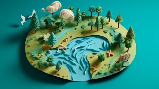 Paper art Ecology and world water day Saving water