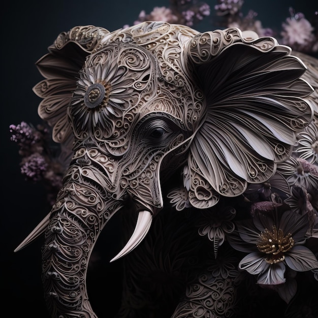 Paper art of an elephant with flowers