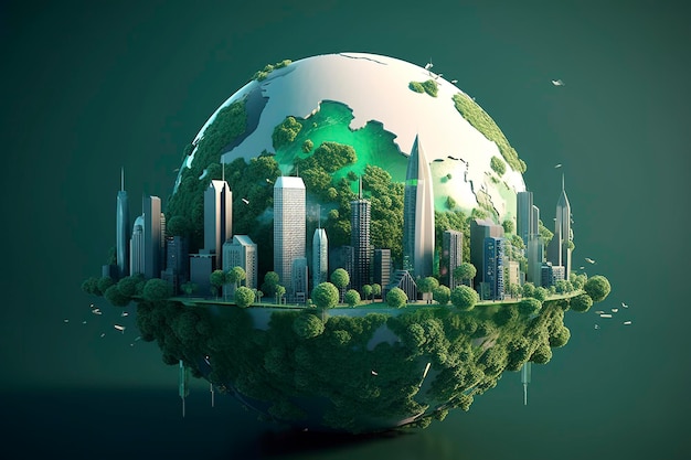 Paper art Green planet Earth of sphere futuristic Crystal Earth planet green forest city Generate Ai