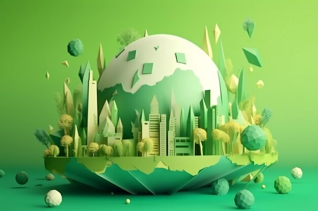 бумага арт Зеленая планета Земля сфера футуристическая Crystal Earth planet green forest city