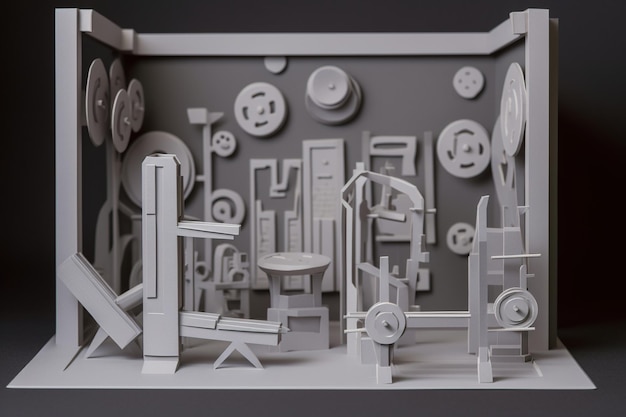 グレー色のジム 3D モデルのペーパー アート