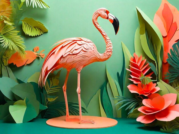 Paper art illustration of flamingo generated by Ai