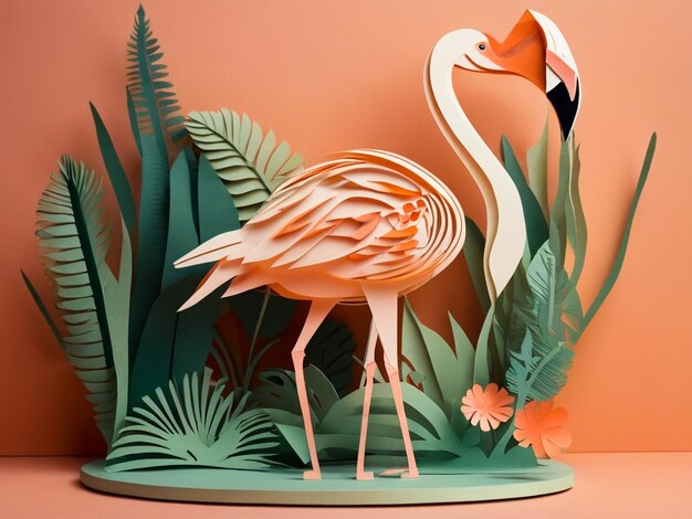 Paper art illustration of flamingo generated by Ai