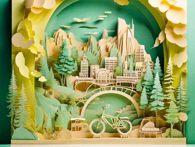 Paper art illustration of urban transport concept with bicycle generated by Ai