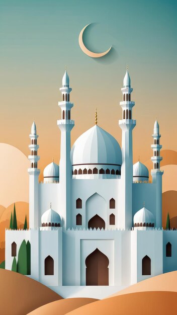 Пейзаж из бумаги с изображением мечети.