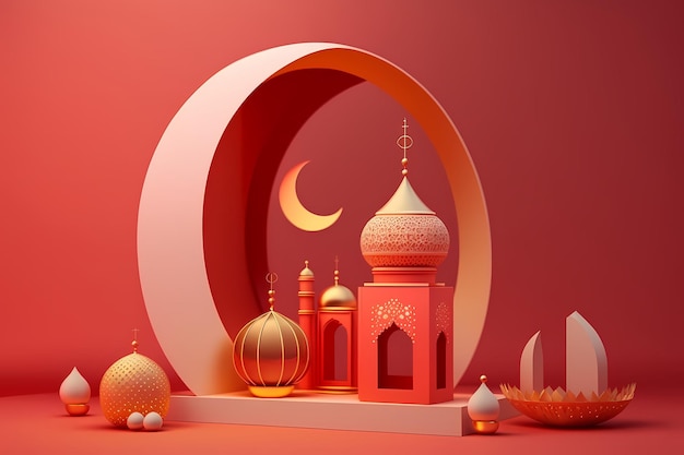 Paper art of a mosque and moon